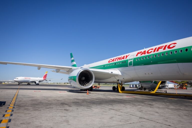 Cathay Pacific aircraft on the tarmac at Madrid-Barajas Airport