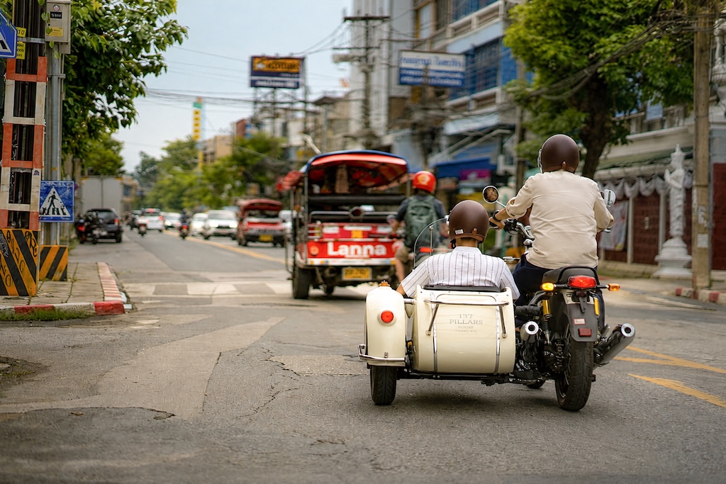 137 Pillars House Chiang Mai has launched a private sidecar excursion through the Old City's back lanes, tracing the hotel's teak-trade origins.