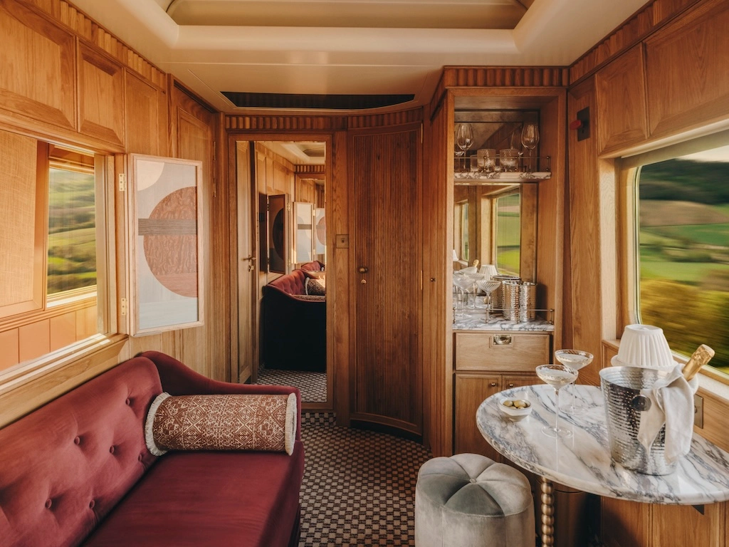 Suite aboard the Britannic Explorer with nature-inspired fabrics