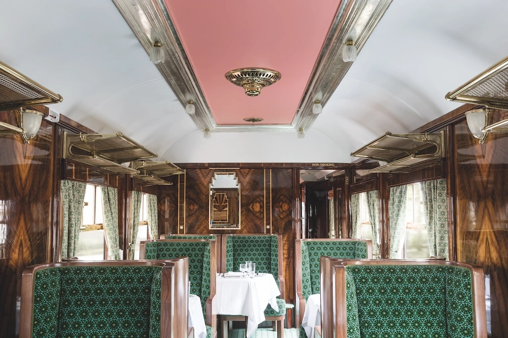 Table set for dining in the British Pullman’s Cygnus carriage