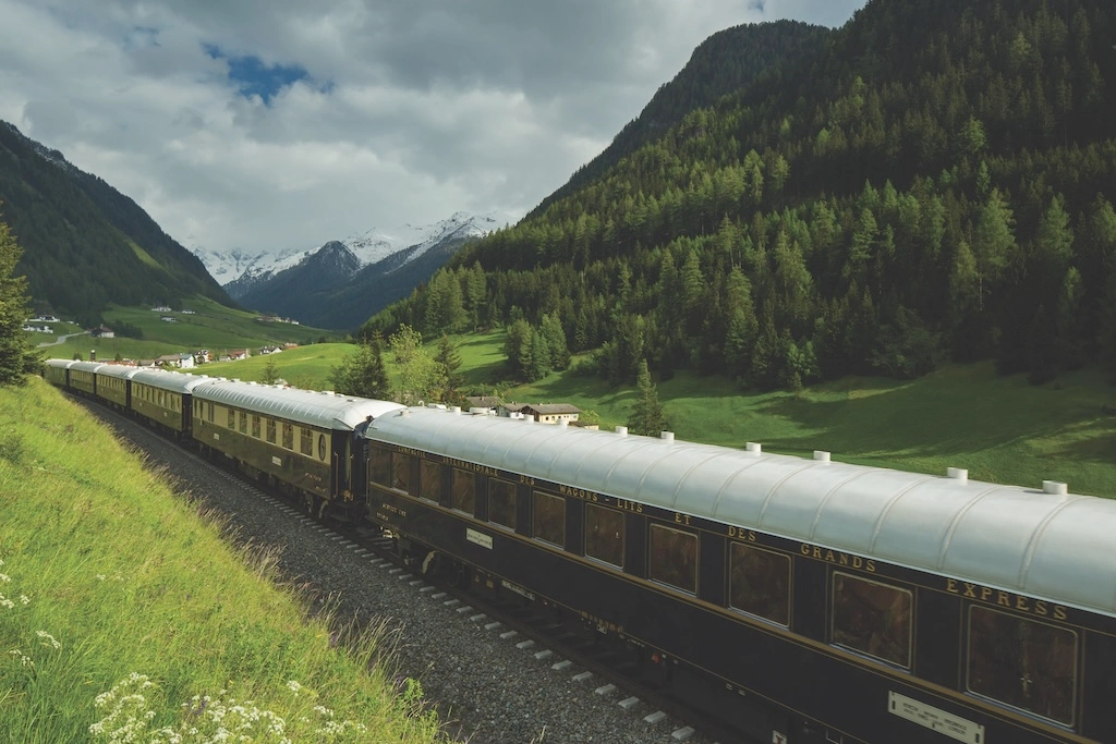 Venice Simplon-Orient-Express travelling through European countryside