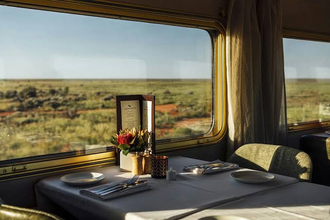 Dining carriage aboard the Great Southern